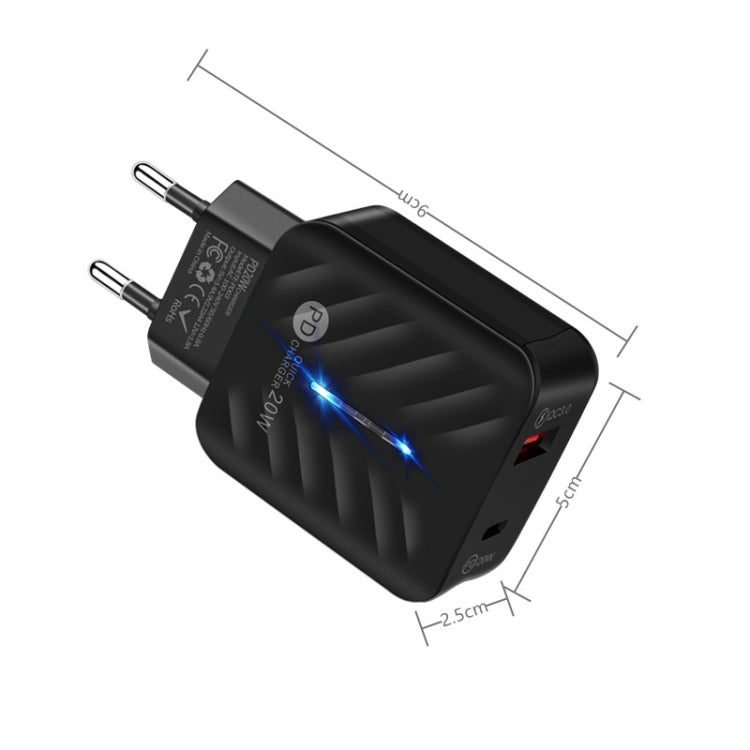 PD03 20W 타입-C + QC3.0 USB 충전기 표시등 포함, EU 플러그, EU 플러그 + USB to 타입-C 케이블