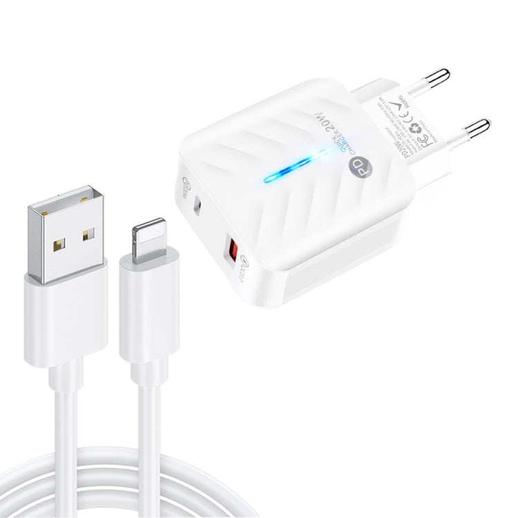 PD03 20W PD3.0 + QC3.0 USB 충전기 USB to 8핀 데이터 케이블 포함, EU 플러그, EU 플러그 + USB to 8핀 케이블