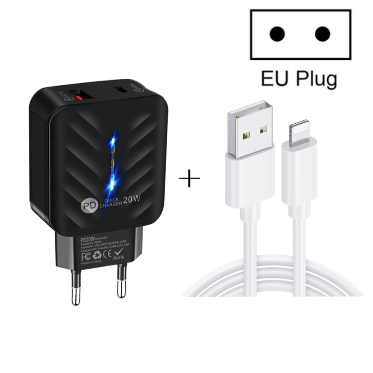 PD03 20W PD3.0 + QC3.0 USB 충전기 USB to 8핀 데이터 케이블 포함, EU 플러그, EU 플러그 + USB to 8핀 케이블