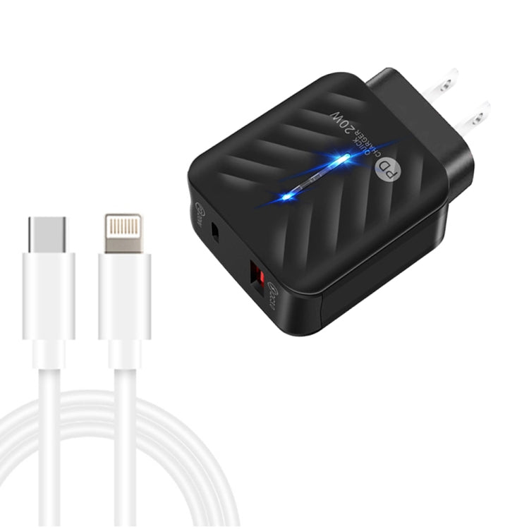PD03 20W PD3.0 + QC3.0 USB 충전기 타입-C to 8핀 데이터 케이블 포함, US 플러그, US 플러그 + 타입-C to 8핀 케이블