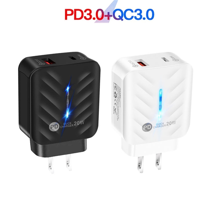 PD03 20W PD3.0 + QC3.0 USB 충전기 타입-C to 8핀 데이터 케이블 포함, US 플러그, US 플러그 + 타입-C to 8핀 케이블