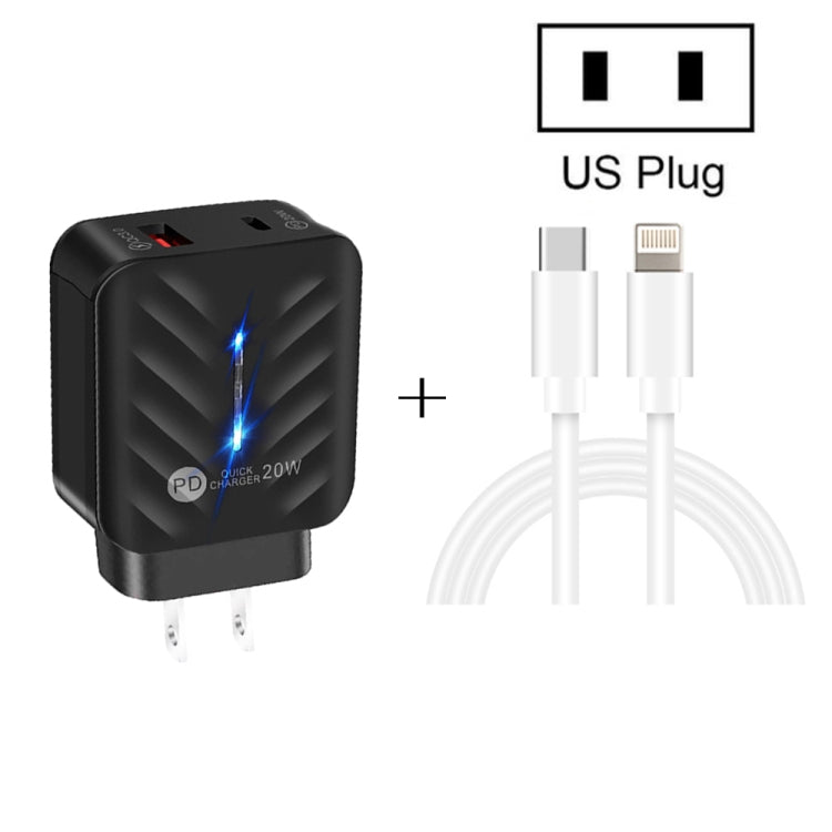 PD03 20W PD3.0 + QC3.0 USB 충전기 타입-C to 8핀 데이터 케이블 포함, US 플러그, US 플러그 + 타입-C to 8핀 케이블