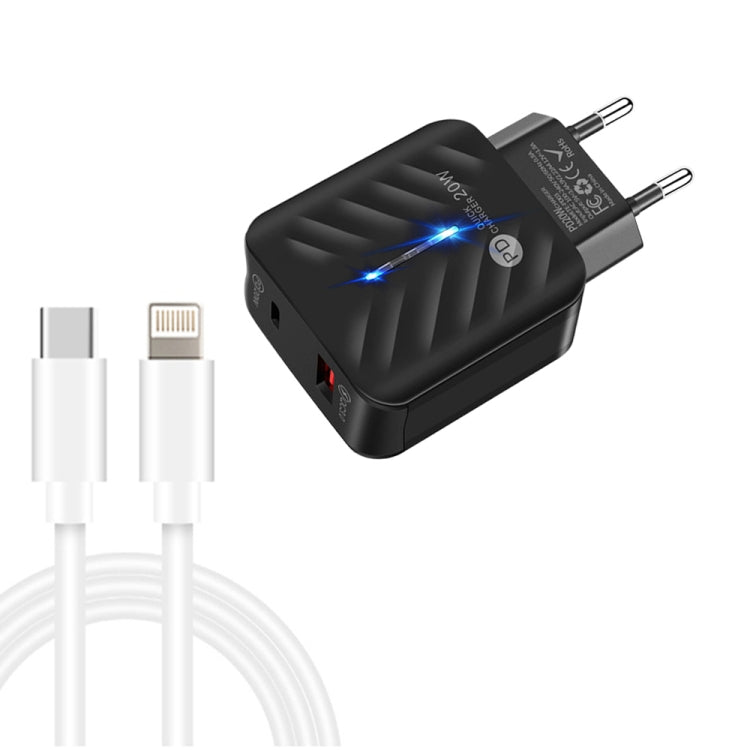 PD03 20W PD3.0 + QC3.0 USB 충전기 타입-C to 8핀 데이터 케이블 포함, EU 플러그, EU 플러그 + 타입-C to 8핀 케이블