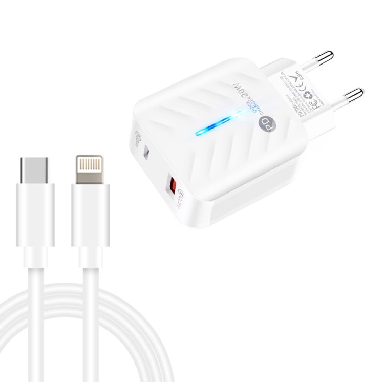 PD03 20W PD3.0 + QC3.0 USB 충전기 타입-C to 8핀 데이터 케이블 포함, EU 플러그, EU 플러그 + 타입-C to 8핀 케이블