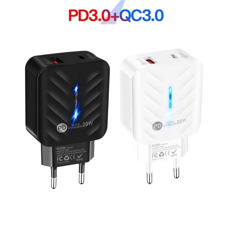 PD03 20W PD3.0 + QC3.0 USB 충전기 타입-C to 8핀 데이터 케이블 포함, EU 플러그, EU 플러그 + 타입-C to 8핀 케이블