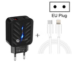 PD03 20W PD3.0 + QC3.0 USB 충전기 타입-C to 8핀 데이터 케이블 포함, EU 플러그, EU 플러그 + 타입-C to 8핀 케이블