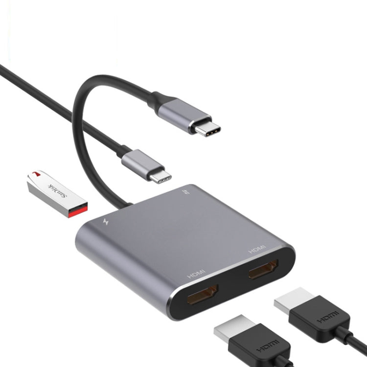 4-in-1 타입-C to 듀얼 HDMI + USB + 타입-C 허브 어댑터