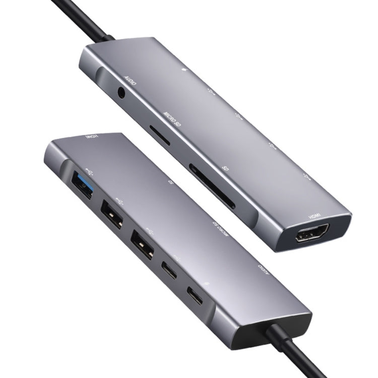 9-in-1 USB 타입-C to HDMI+USB3.0x3+타입-C+PD+SD/TF+오디오 허브 어댑터, HDMI+USB3.0x3+타입-C+PD+SD/TF+오디오 to 타입-C