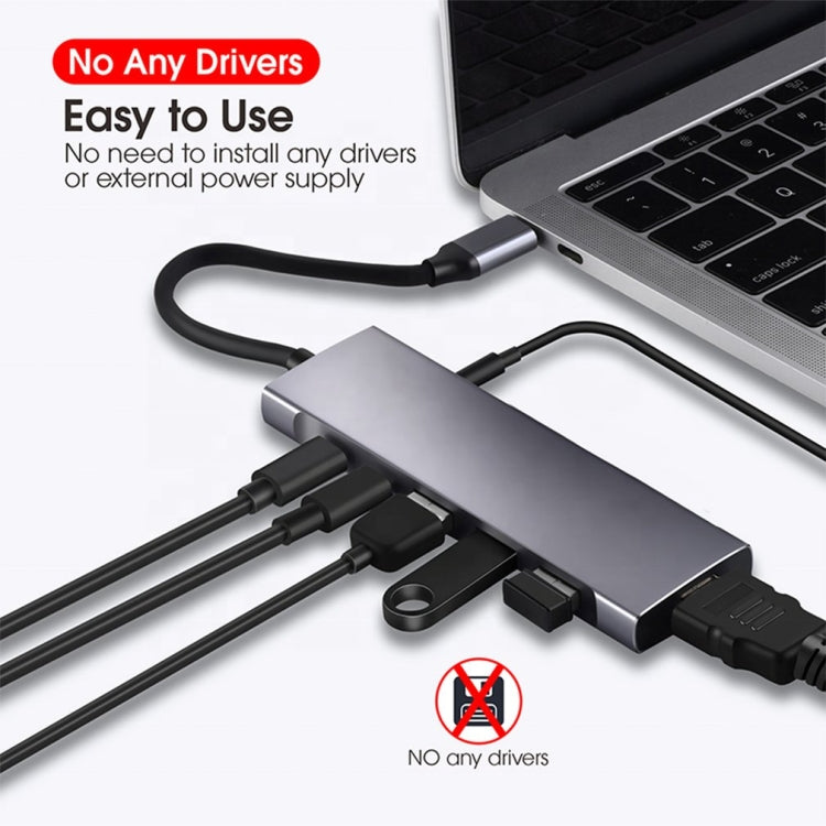 9-in-1 USB 타입-C to HDMI+USB3.0x3+타입-C+PD+SD/TF+오디오 허브 어댑터, HDMI+USB3.0x3+타입-C+PD+SD/TF+오디오 to 타입-C