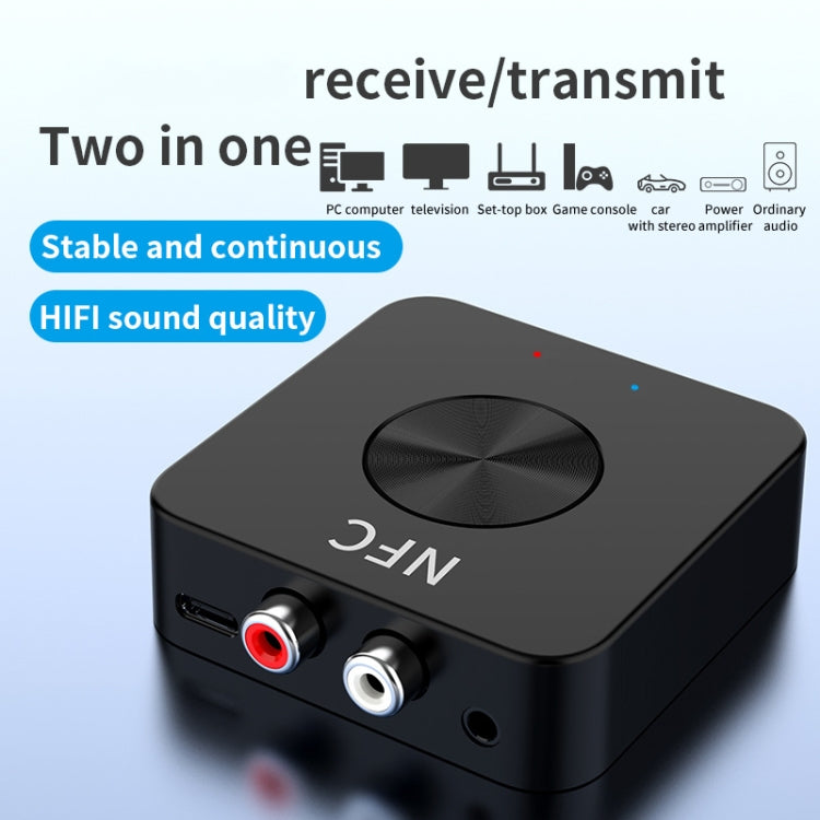 BT-21 NFC 블루투스 5.0 리시버 & 트랜스미터 RCA 3.5mm AUX 오디오 어댑터, BT-21