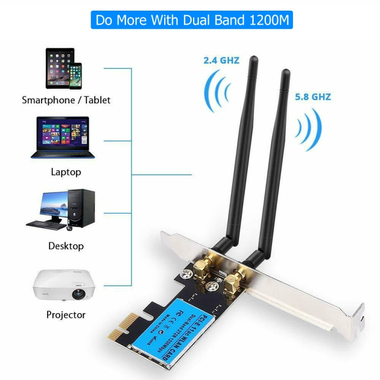 1200Mbps 5G / 2.4G 듀얼 밴드 PCIe 무선 네트워크 카드