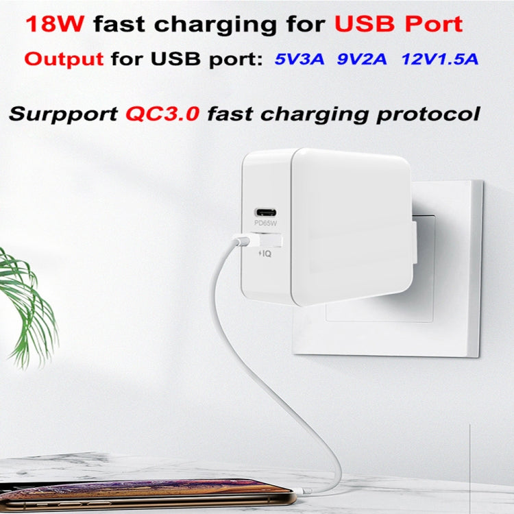 PD-65W USB-C / Type-C + QC3.0 USB 노트북 충전 어댑터, UK 플러그 / US 플러그, UK 플러그 / US 플러그