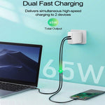 PD-65W USB-C / Type-C + QC3.0 USB 노트북 충전 어댑터 + 2m USB-C / Type-C to USB-C / Type-C 데이터 케이블 세트, EU 플러그 / AU 플러그 / US 플러그 / UK 플러그, USB-C / Type-C 케이블, EU 플러그 / AU 플러그 / US 플러그 / UK 플러그