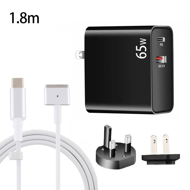 PD-65W USB-C / 타입-C + QC3.0 USB 노트북 충전 어댑터 + 1.8m USB-C / 타입-C to MagSafe 2 / T 헤드 데이터 케이블, 영국 플러그 / 미국 플러그, MagSafe 2 / T 케이블, 영국 플러그 / 미국 플러그