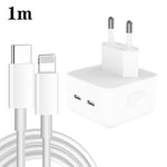 PD 35W 듀얼 USB-C / 타입-C 포트 충전기 + 타입-C to 8핀 데이터 케이블, EU 플러그, EU 플러그 + 1m 8핀 케이블