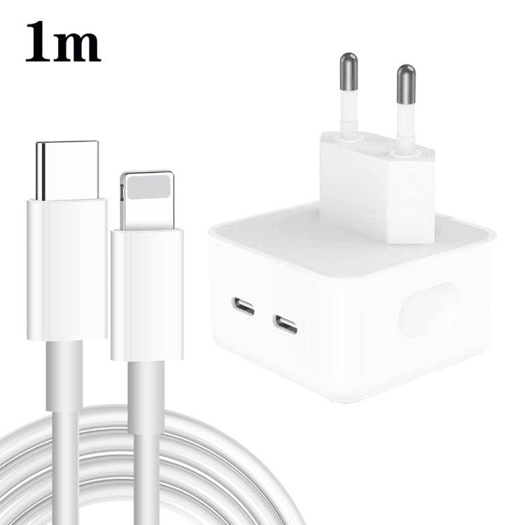 PD 35W 듀얼 USB-C / 타입-C 포트 충전기 + 타입-C to 8핀 데이터 케이블, EU 플러그, EU 플러그 + 1m 8핀 케이블