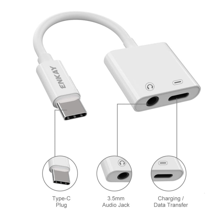 ENKAY ENK-AT106 USB-C / 타입-C to 3.5mm 오디오 + 타입-C 헤드폰 & 충전 어댑터 데이터 케이블