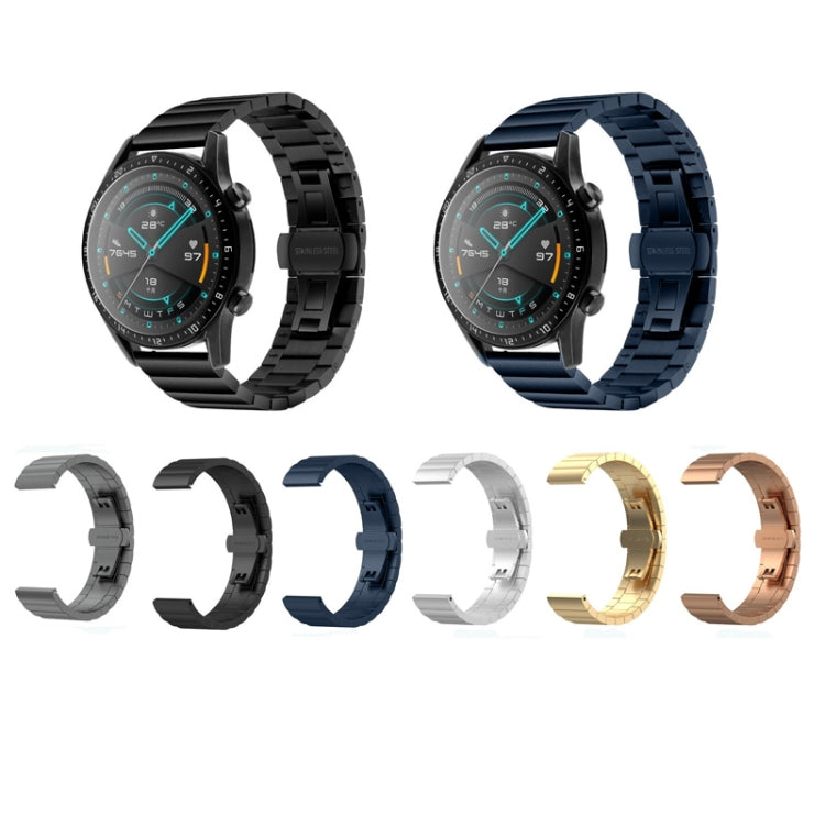 22mm One Bead Butterfly Buckle Metal Steel Watch Band, For Huawei Watch GT 3 Pro 46mm
