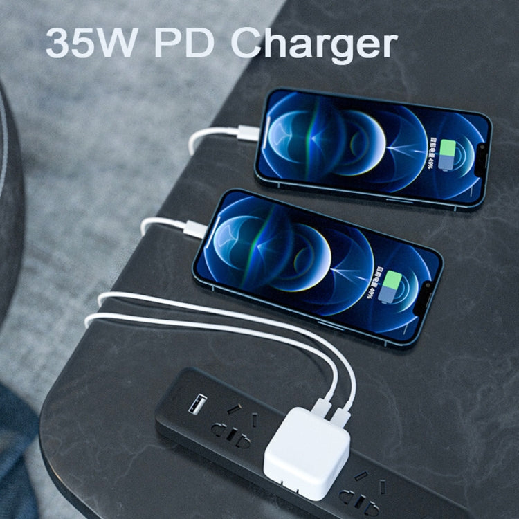 PD 35W 듀얼 USB-C / 타입-C 포트 충전기 타입-C to 8핀 데이터 케이블 포함, US 플러그, US 플러그 + 1m 8핀 케이블, US 플러그 + 1.5m 8핀 케이블, US 플러그 + 2m 8핀 케이블