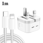 PD 35W 듀얼 USB-C / 타입-C 포트 충전기 타입-C to 8핀 데이터 케이블 포함, UK 플러그, UK 플러그 + 1m 8핀 케이블, UK 플러그 + 1.5m 8핀 케이블, UK 플러그 + 2m 8핀 케이블