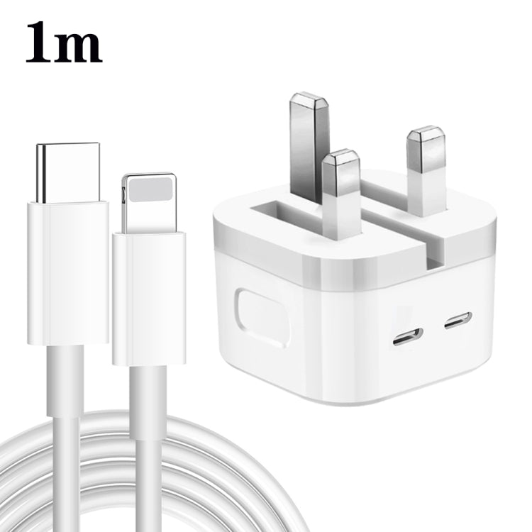 PD 35W 듀얼 USB-C / 타입-C 포트 충전기 타입-C to 8핀 데이터 케이블 포함, UK 플러그, UK 플러그 + 1m 8핀 케이블, UK 플러그 + 1.5m 8핀 케이블, UK 플러그 + 2m 8핀 케이블