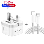 PD 35W 듀얼 USB-C / 타입-C 포트 충전기 타입-C to 8핀 데이터 케이블 포함, UK 플러그, UK 플러그 + 1m 8핀 케이블, UK 플러그 + 1.5m 8핀 케이블, UK 플러그 + 2m 8핀 케이블
