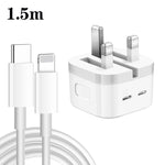PD 35W 듀얼 USB-C / 타입-C 포트 충전기 타입-C to 8핀 데이터 케이블 포함, UK 플러그, UK 플러그 + 1m 8핀 케이블, UK 플러그 + 1.5m 8핀 케이블, UK 플러그 + 2m 8핀 케이블