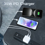PD 35W Dual USB-C / Type-C Ports Charger with Type-C to Type-C Data Cable, US Plug, US Plug + 1m Dual Type-C Cable, US Plug + 2m Dual Type-C Cable