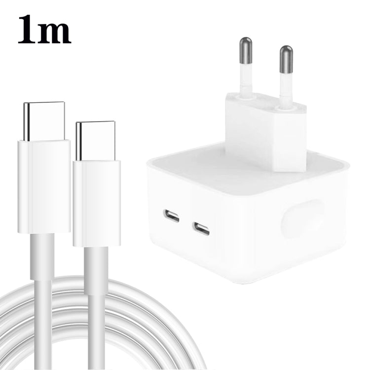 PD 35W 듀얼 USB-C / Type-C 포트 충전기 및 Type-C to Type-C 데이터 케이블, EU 플러그, EU 플러그 + 1m 듀얼 Type-C 케이블, EU 플러그 + 2m 듀얼 Type-C 케이블