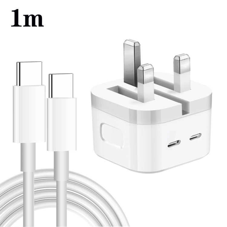 PD 35W 듀얼 USB-C / Type-C 포트 충전기 및 Type-C to Type-C 데이터 케이블, UK 플러그, UK 플러그 + 1m 듀얼 Type-C 케이블, UK 플러그 + 2m 듀얼 Type-C 케이블
