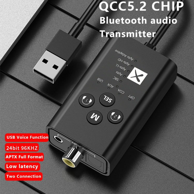T9 저지연 5.2 블루투스 오디오 송신기 광섬유 코액셜 APTX 풀 시리즈 지원, USB 케이블 포함, 케이블 없음