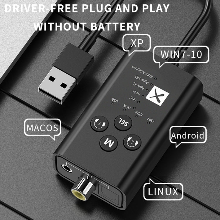 T9 저지연 5.2 블루투스 오디오 송신기 광섬유 코액셜 APTX 풀 시리즈 지원, USB 케이블 포함, 케이블 없음