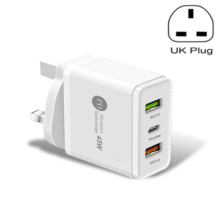 45W PD3.0 + 2 x QC3.0 USB 다중 포트 고속 충전기, 영국 플러그, 영국 플러그