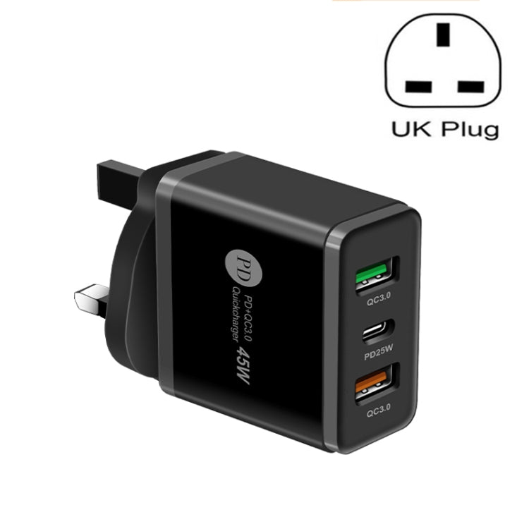 45W PD3.0 + 2 x QC3.0 USB 다중 포트 고속 충전기, 영국 플러그, 영국 플러그