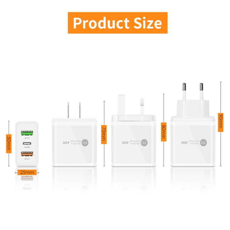 45W PD3.0 + 2 x QC3.0 USB 다중 포트 고속 충전기, 영국 플러그, 영국 플러그