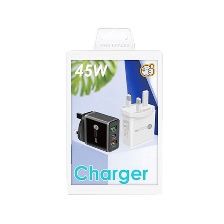 45W PD3.0 + 2 x QC3.0 USB 다중 포트 고속 충전기, 영국 플러그, 영국 플러그