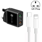 45W PD3.0 + 2 x QC3.0 USB 다중 포트 충전기 Type-C to 8핀 케이블 포함, 영국 플러그, 영국 플러그 + Type-C to 8핀 케이블
