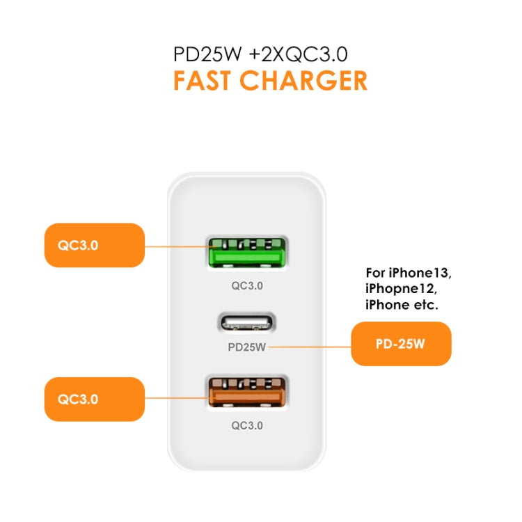45W PD3.0 + 2 x QC3.0 USB 다중 포트 충전기 Type-C to 8핀 케이블 포함, 영국 플러그, 영국 플러그 + Type-C to 8핀 케이블