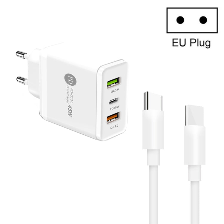 45W PD3.0 + 2 x QC3.0 USB 멀티 포트 충전기 및 Type-C to Type-C 케이블, EU 플러그, EU 플러그 + Type-C to Type-C 케이블