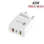 45W PD3.0 + 2 x QC3.0 USB 멀티 포트 충전기 및 Type-C to Type-C 케이블, UK 플러그, UK 플러그 + Type-C to Type-C 케이블