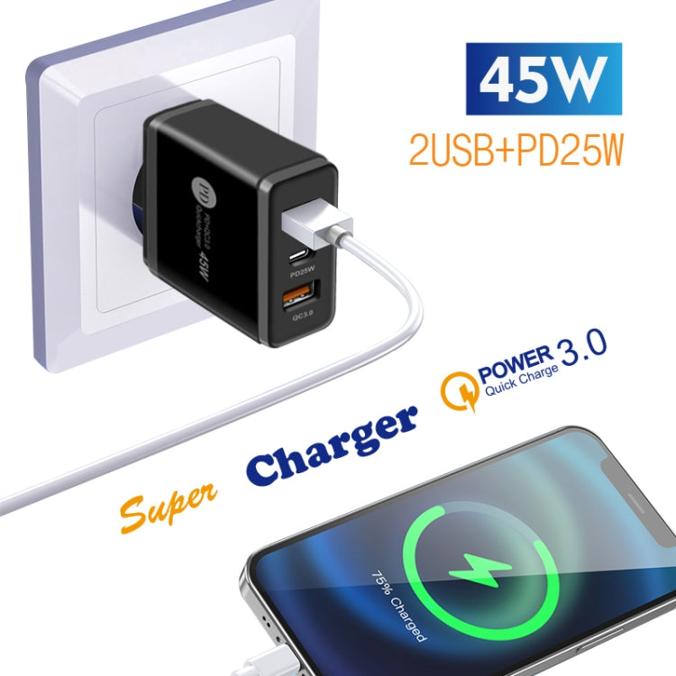 45W PD3.0 + 2 x QC3.0 USB 멀티 포트 충전기 및 Type-C to Type-C 케이블, UK 플러그, UK 플러그 + Type-C to Type-C 케이블