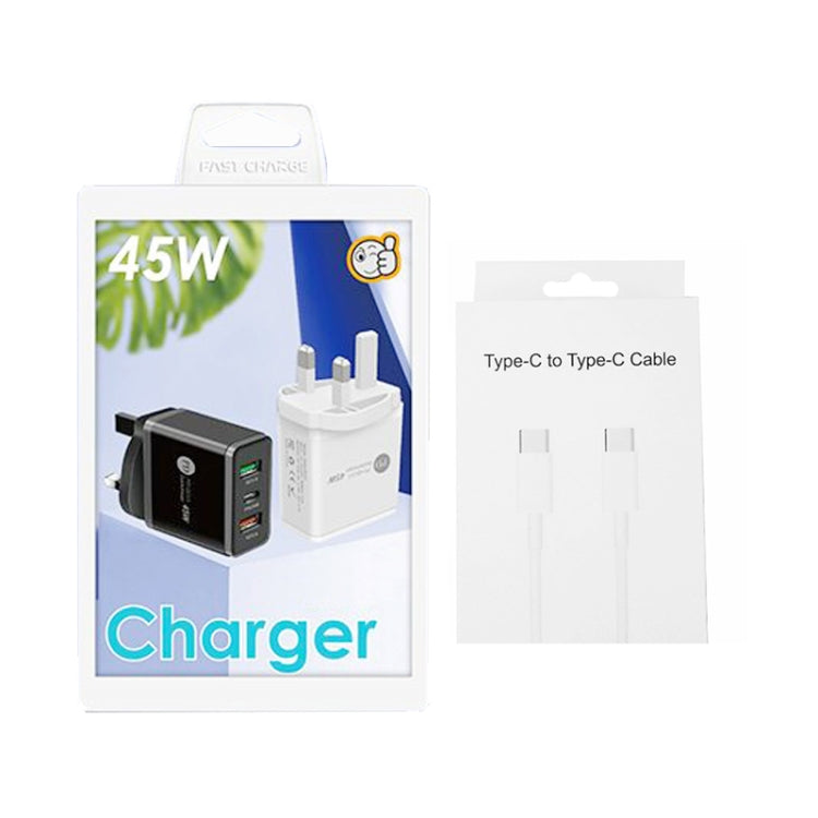 45W PD3.0 + 2 x QC3.0 USB 멀티 포트 충전기 및 Type-C to Type-C 케이블, UK 플러그, UK 플러그 + Type-C to Type-C 케이블
