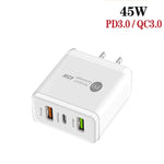 45W PD25W + 2 x QC3.0 USB Multi Port Charger with USB to Type-C Cable, US Plug, US Plug + USB to Type-C Cable