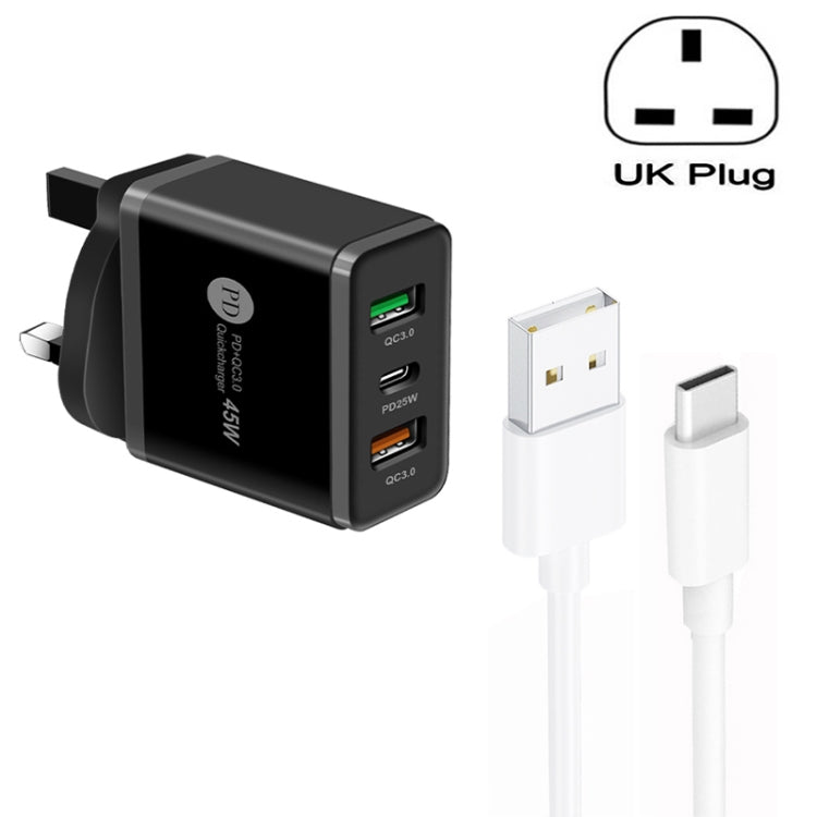 45W PD25W + 2 x QC3.0 USB 멀티 포트 충전기 및 USB to Type-C 케이블, UK 플러그, UK 플러그 + USB to Type-C 케이블