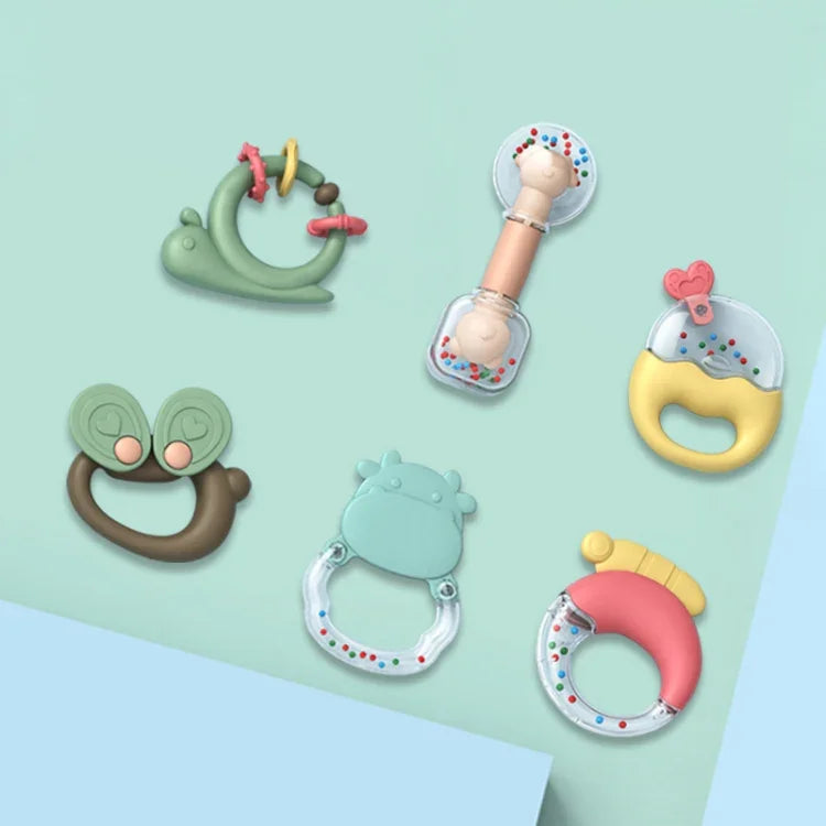 MoFun 2029A 2-in-1 아기 딸랑이 & 치발기 6개 세트 고래 보관 상자 포함, 2029A