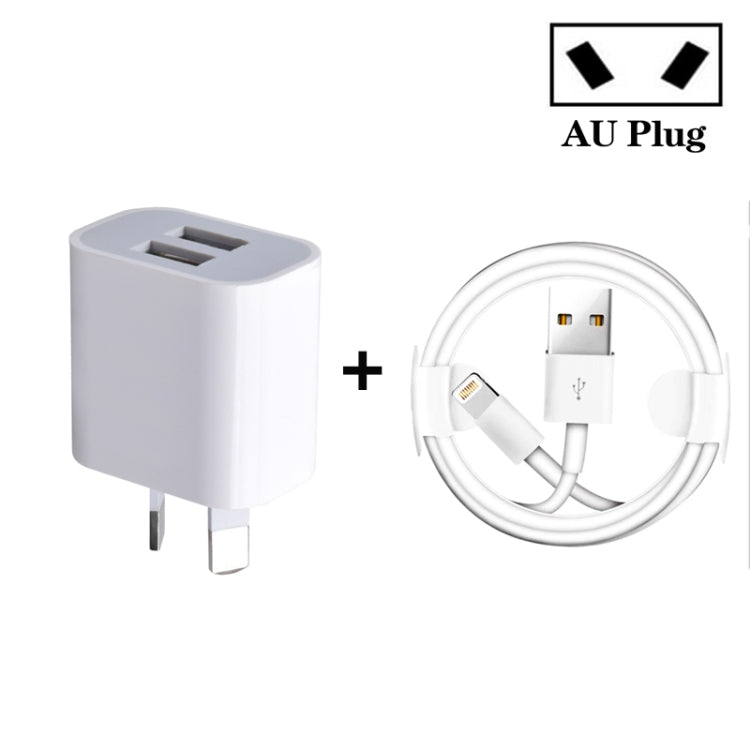 미니 듀얼 포트 USB 충전기 + USB to 8핀 데이터 케이블, AU 플러그, AU 플러그 + 8핀 케이블