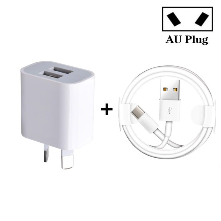 미니 듀얼 포트 USB 충전기, USB to 타입-C 데이터 케이블 포함, AU 플러그, AU 플러그 + 타입-C 케이블