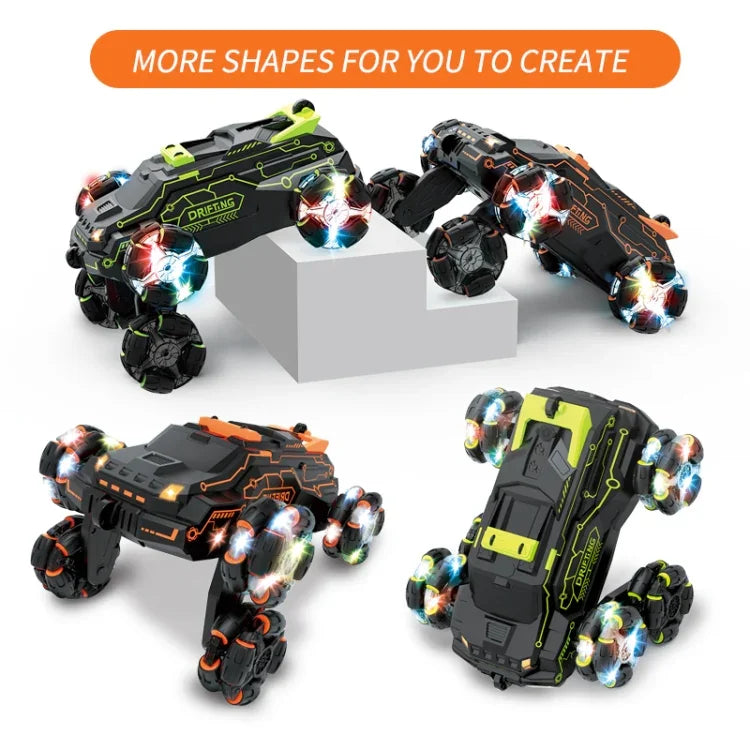 MoFun JC03 2.4G remote control six-wheel stunt car 360 degree swing arm without dead angle drift spray remote control car, MoFun JC03 (Green)
