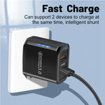 36W 듀얼 포트 QC3.0 USB 휴대폰 충전기 듀얼 18W 출력, 유럽 플러그, 유럽 플러그