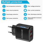 36W 듀얼 포트 QC3.0 USB 휴대폰 충전기 듀얼 18W 출력, 유럽 플러그, 유럽 플러그